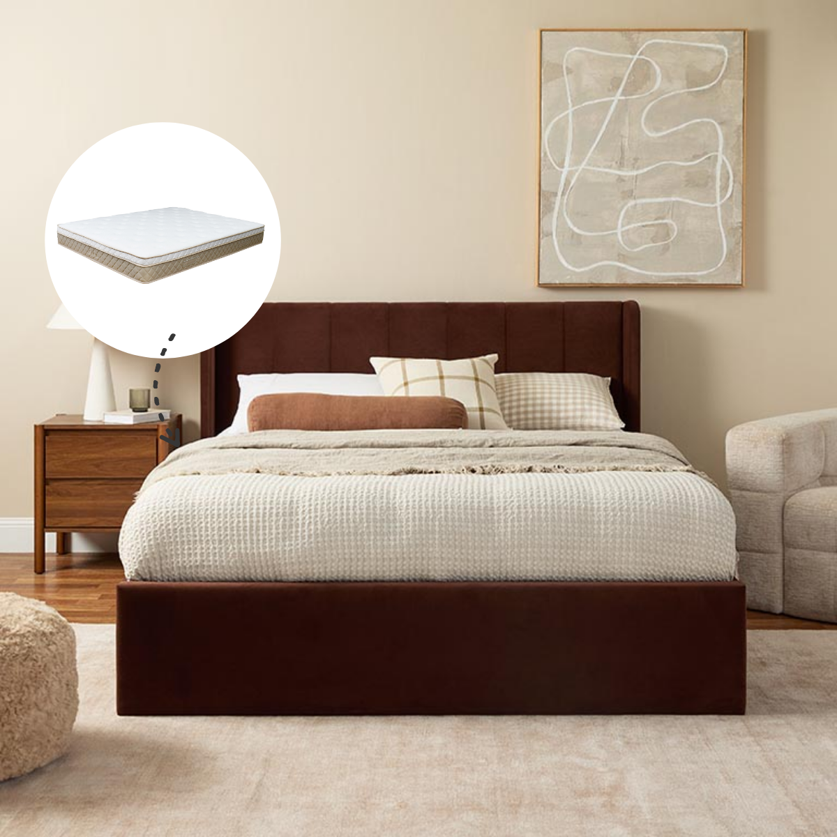 Quinn Queen Bed Chocolate and Bamboo Queen Mattress Bundle