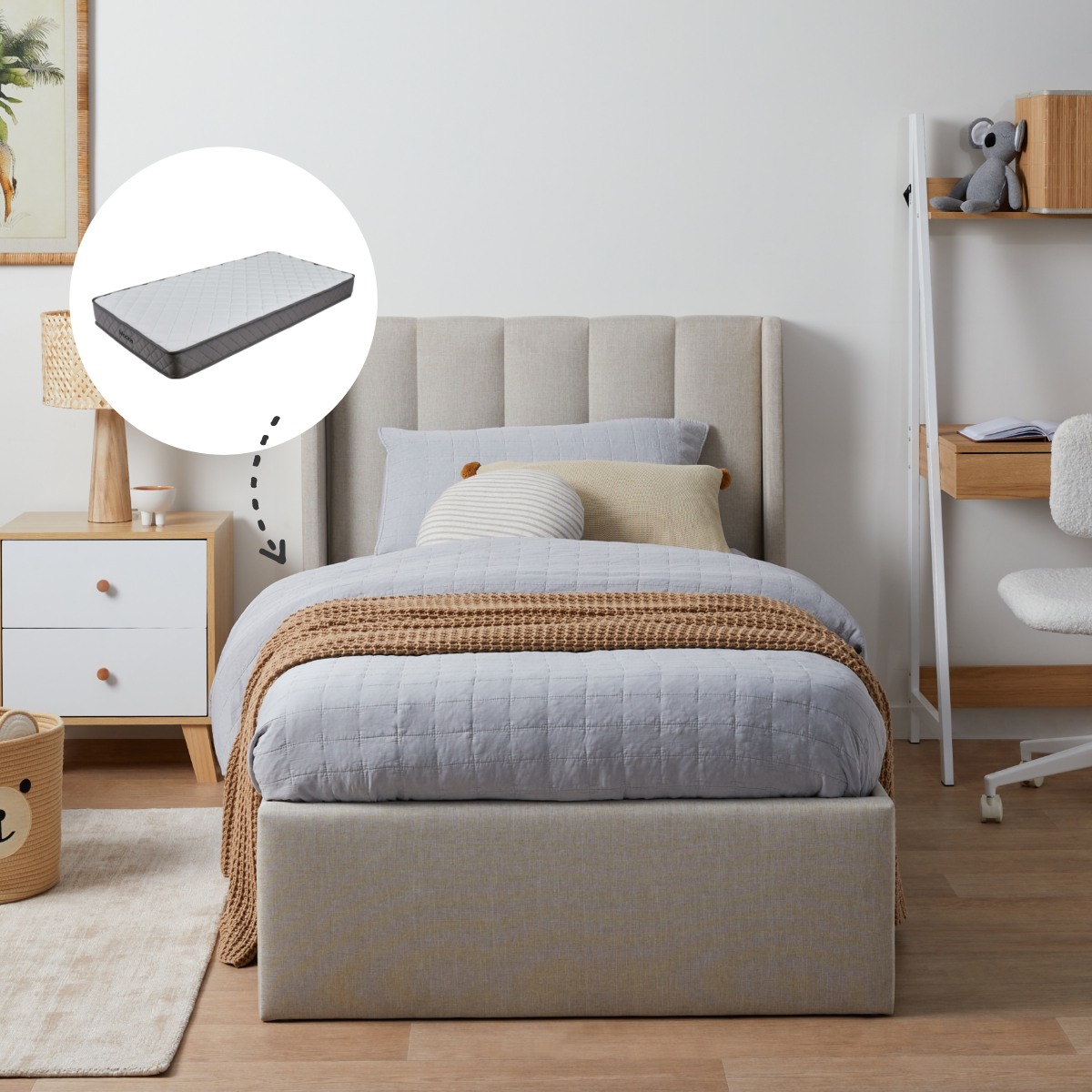 Quinn Double Bed Natural + Mattress Bundle