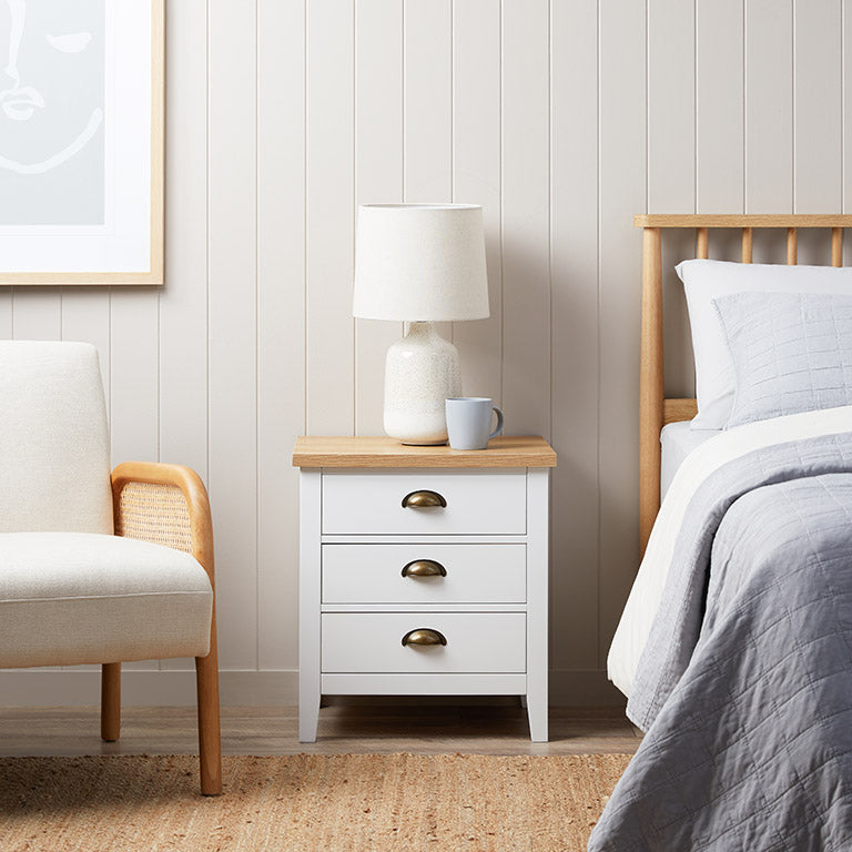 Hastings Three Drawer Bedside Table