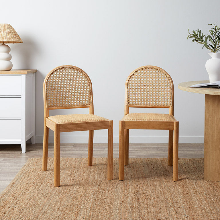 Mateo Curved Rattan Dining Chair - Set Of Two - Natural
