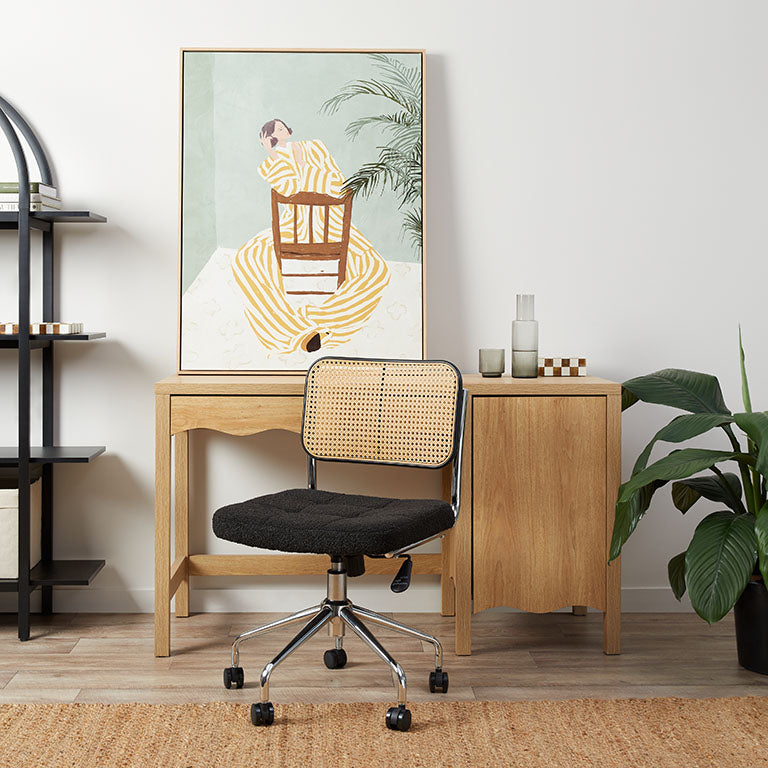 Asher Rattan Office Chair - Black/Natural