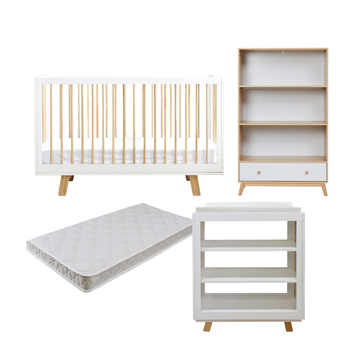 Aspen White Natural Five Piece Nursery Furniture Set - Mocka New Zealand
