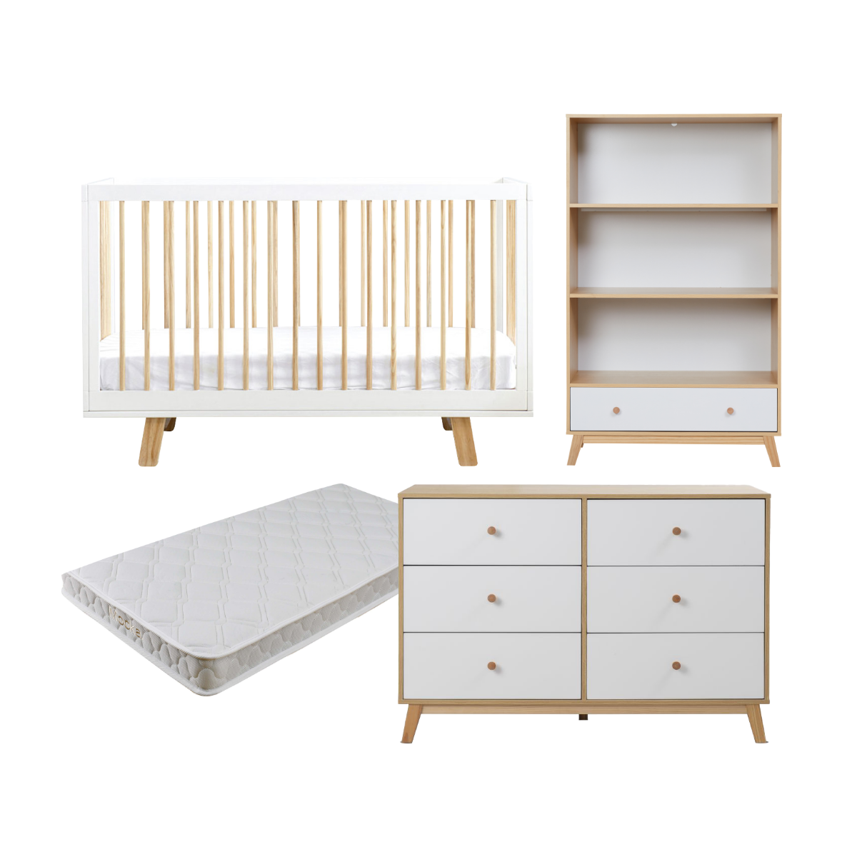 Aspen White Natural Four Piece Nursery Furniture Set - Mocka New Zealand