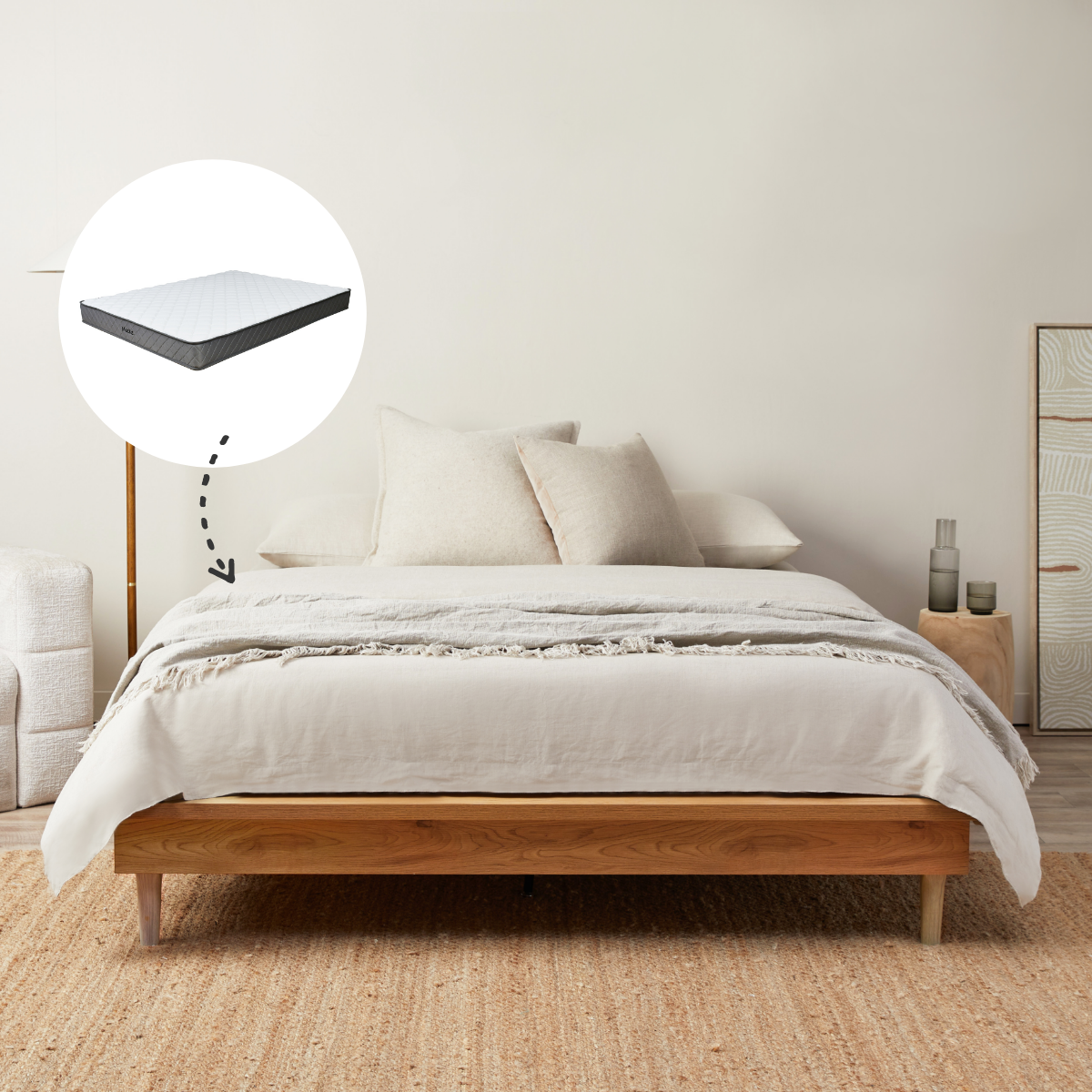 Queen Bed Base - Natural and Vale Queen Mattress Bundle - Mocka New Zealand