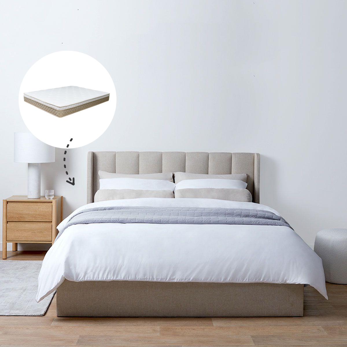 Quinn Queen Bed Natural and Bamboo Queen Mattress Bundle