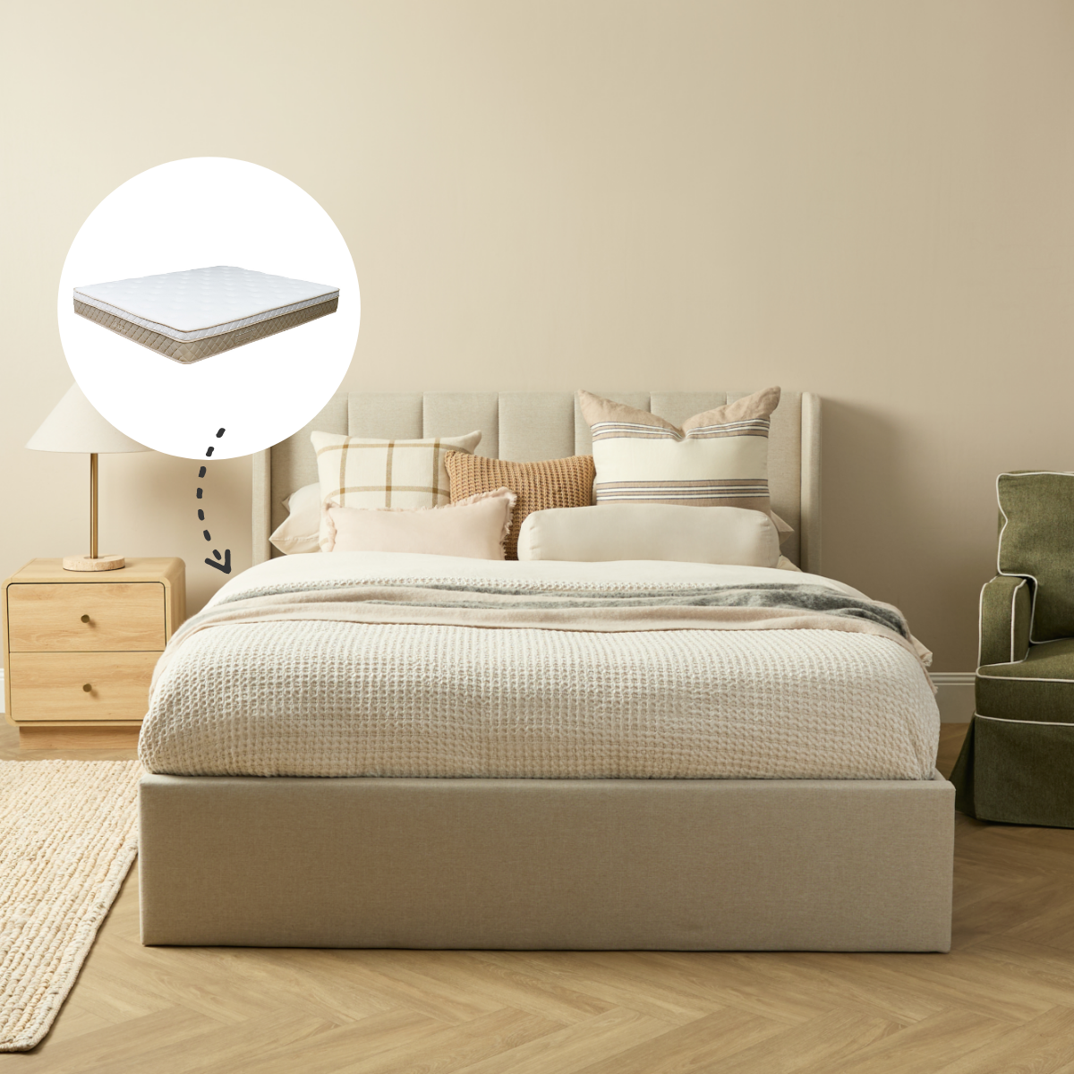 Quinn Queen Bed Natural and Bamboo Queen Mattress Bundle