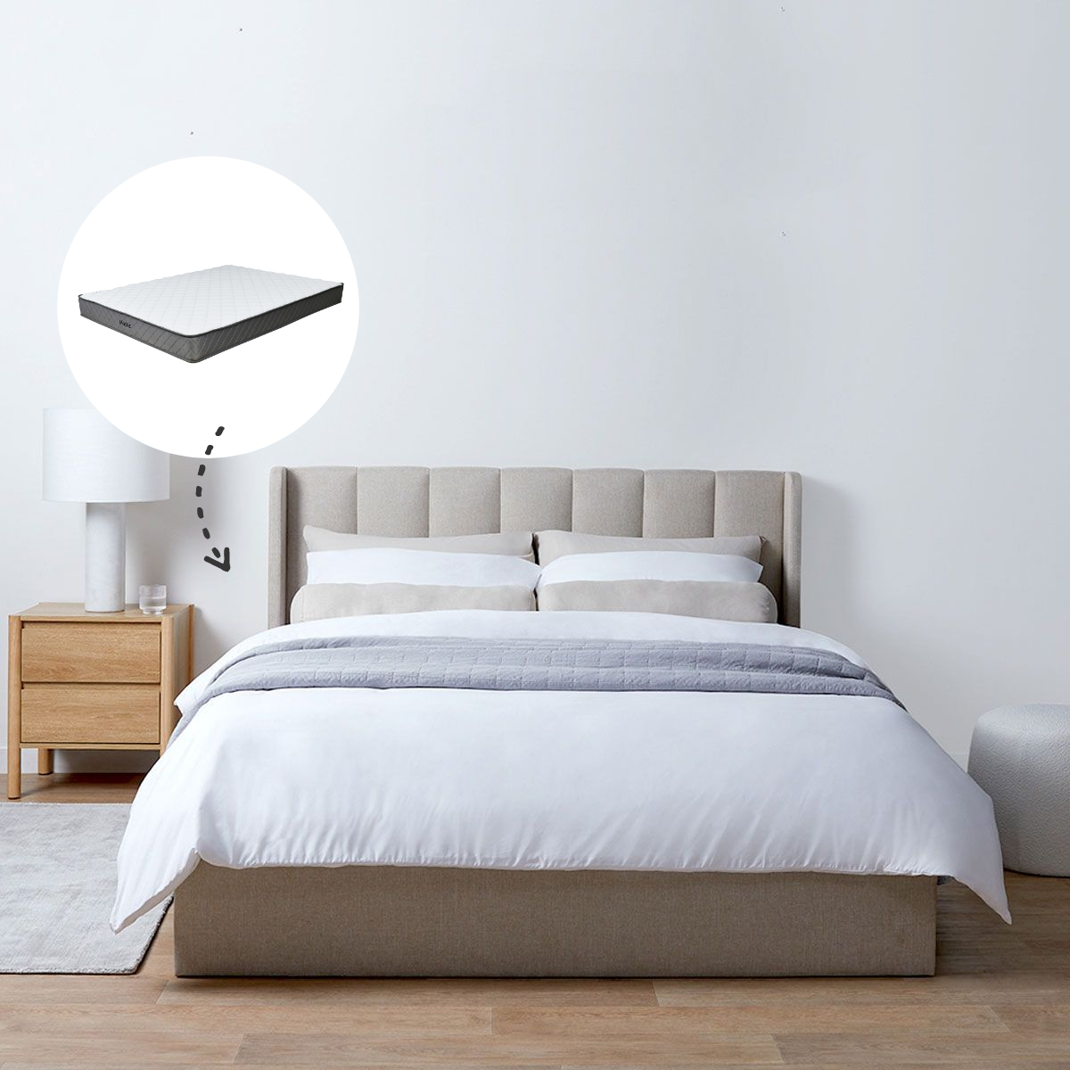Quinn Queen Bed Natural and Vale Queen Mattress Bundle - Mocka New Zealand