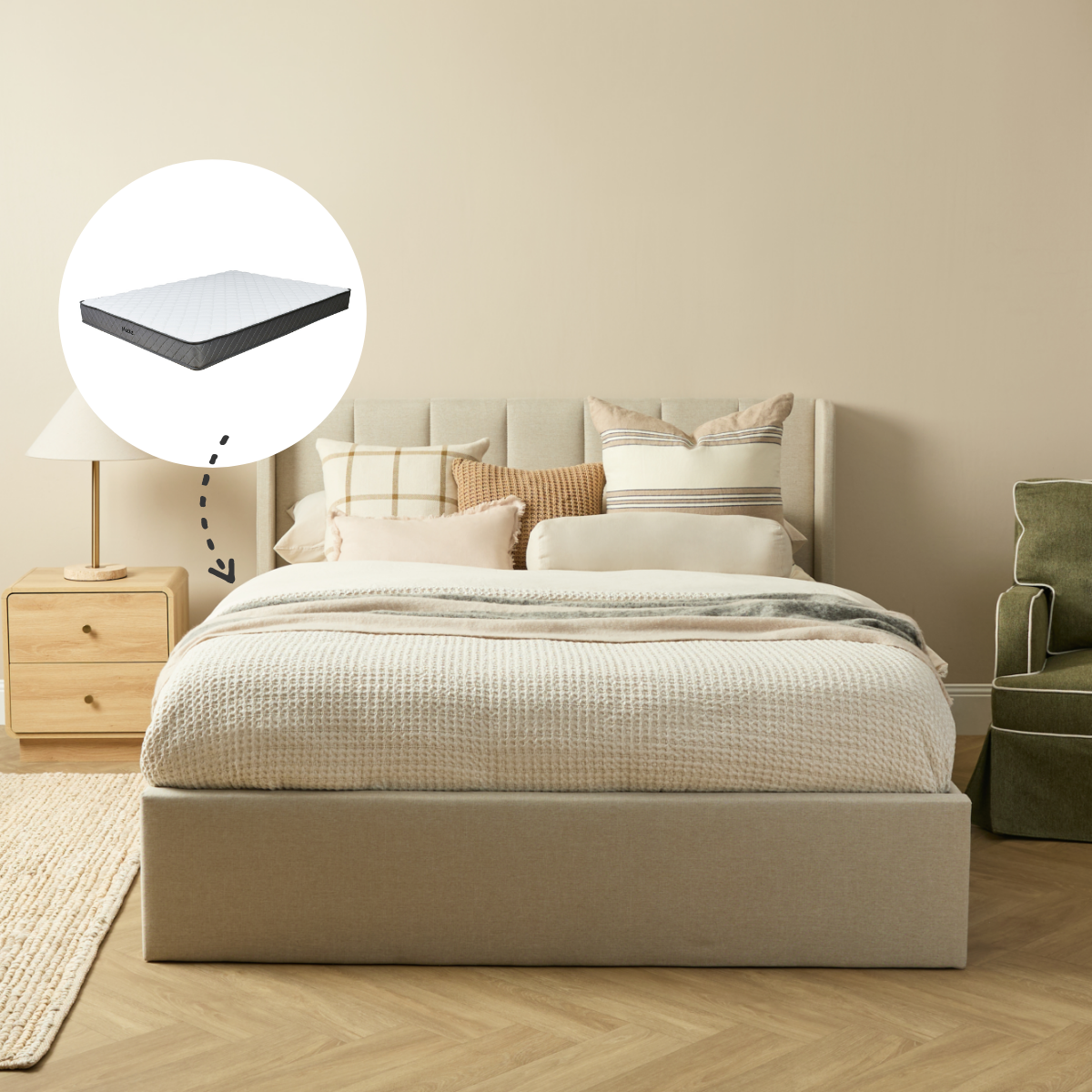Quinn Queen Bed Natural and Vale Queen Mattress Bundle