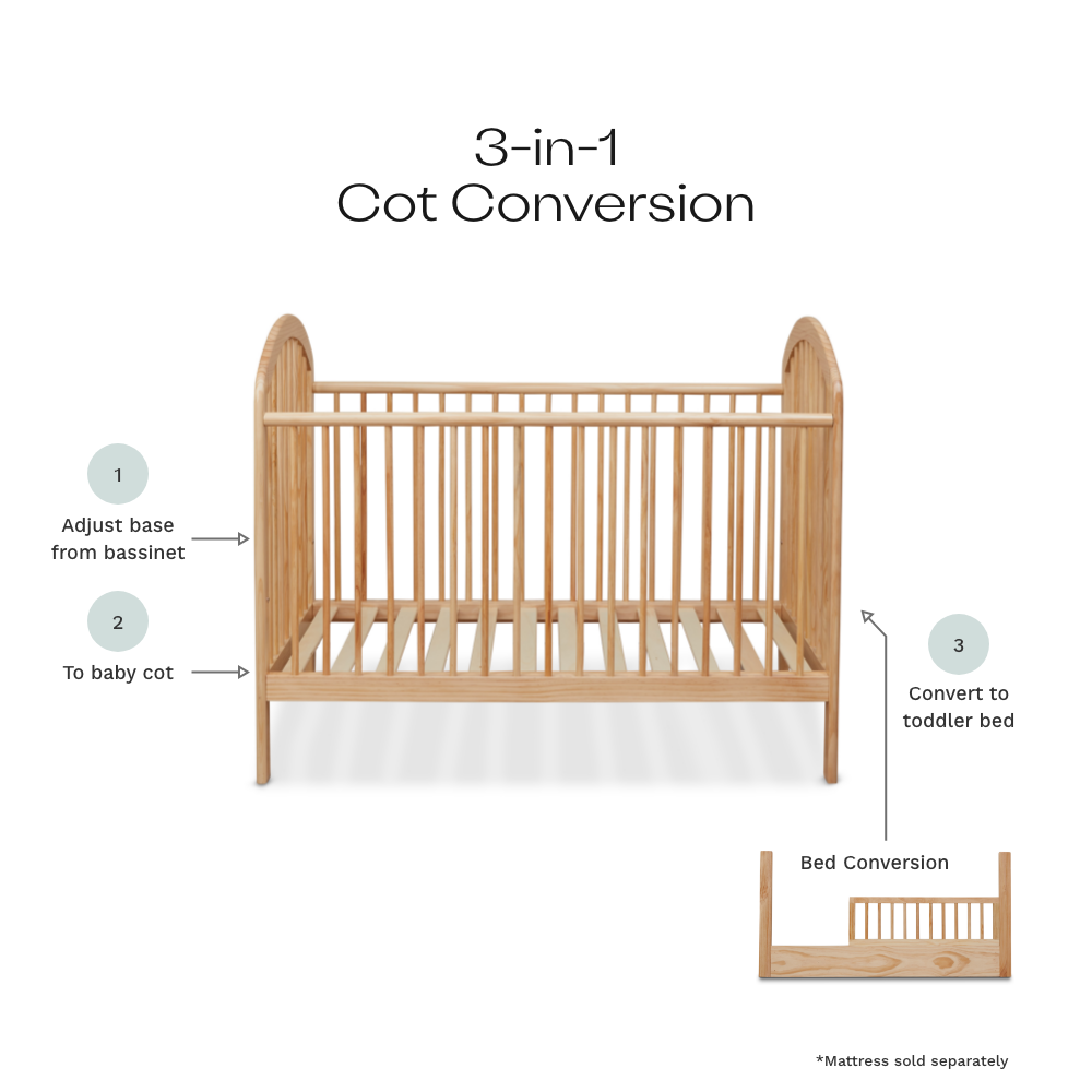 Archie Natural 3-in-1 Cot Conversion Bundle - Mocka New Zealand
