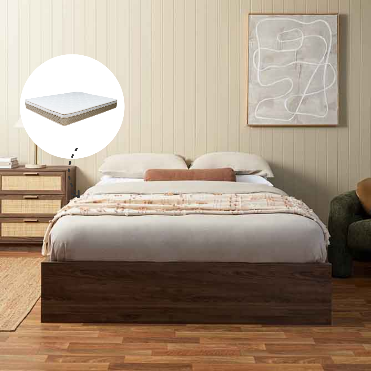 Noosa Rattan Queen Bed Base and Bamboo Queen Mattress Bundle - Mocka New Zealand