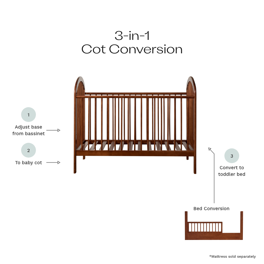 Archie Hazelnut 3-in-1 Cot Conversion Bundle - Mocka New Zealand