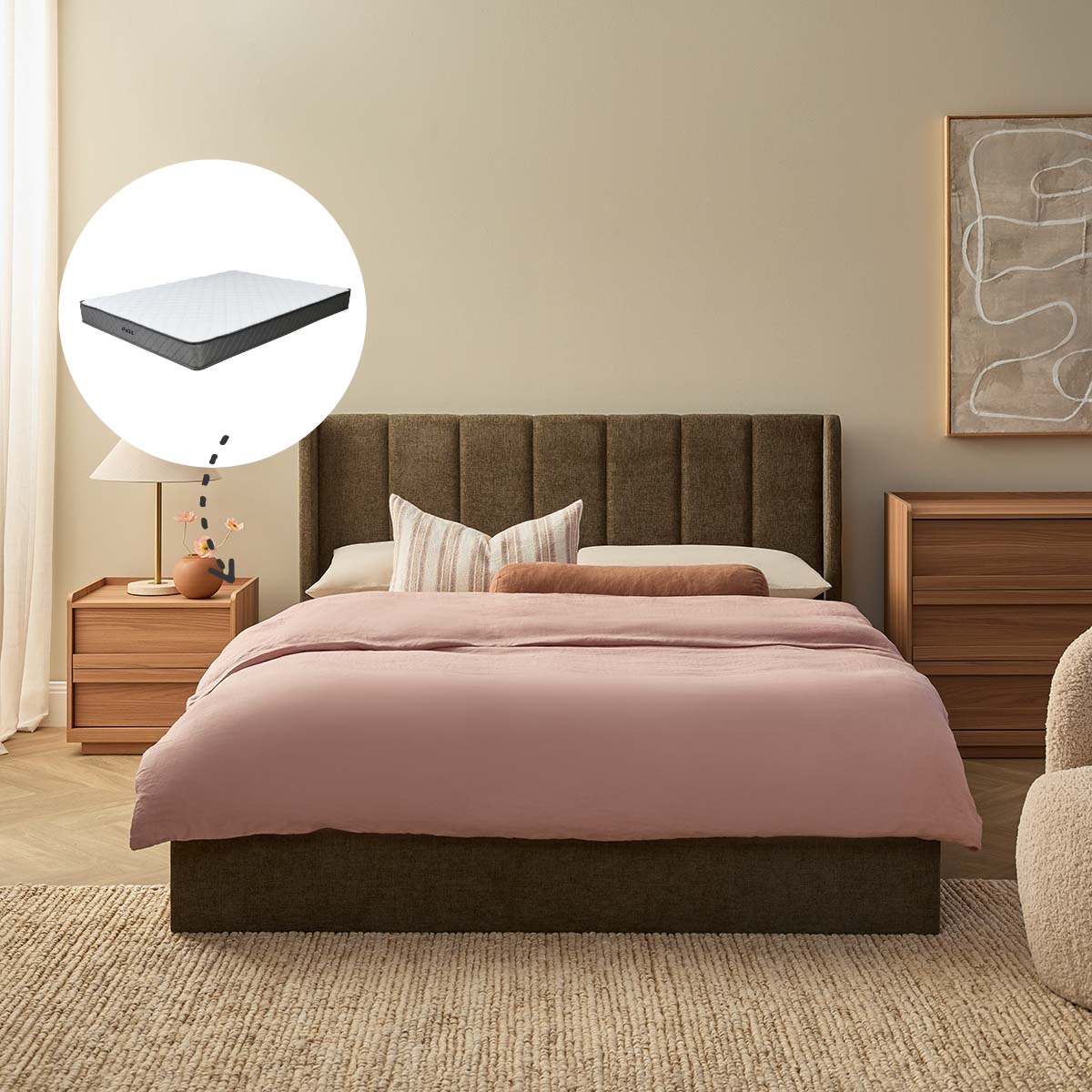 Quinn Storage Queen Bed Dark Green and Vale Queen Mattress Bundle - Mocka New Zealand