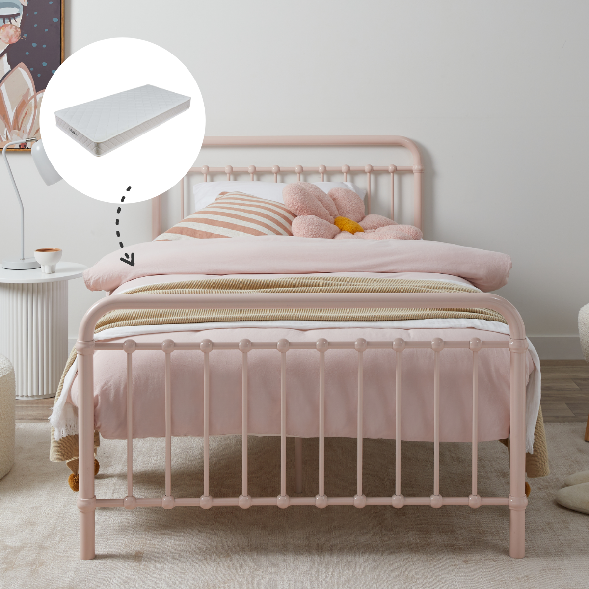 Sonata King Single Bed Pink + Mattress Bundle - Mocka New Zealand