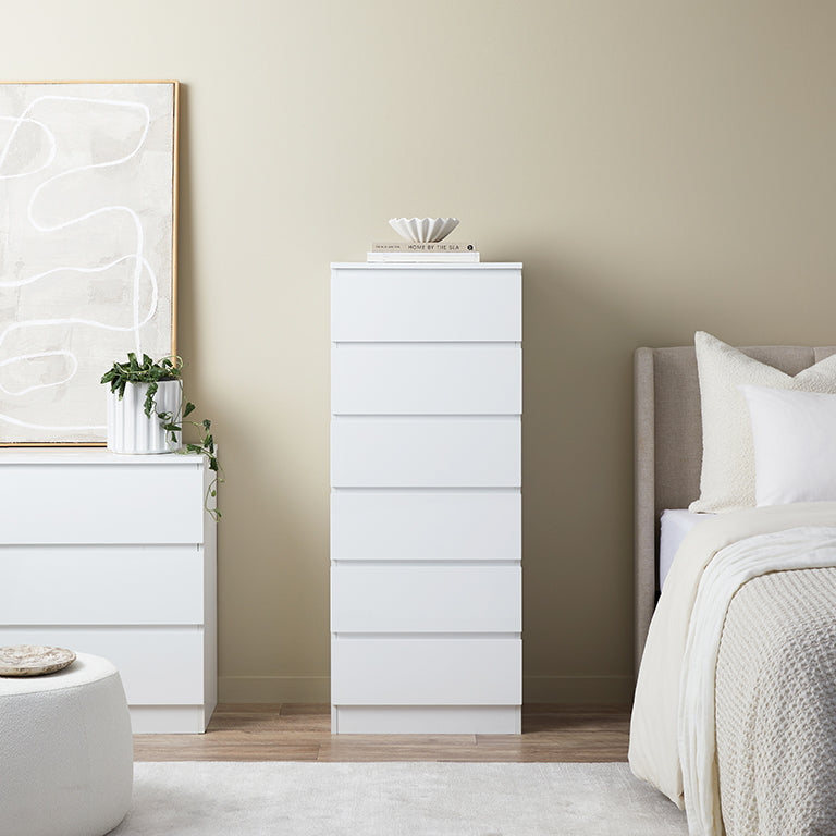 Jolt Six Drawer - Slim - White - Mocka New Zealand