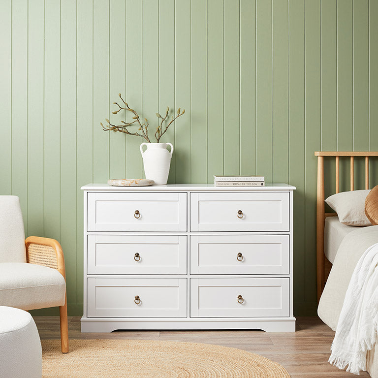 Hamptons Six Drawer - Wide - Mocka New Zealand