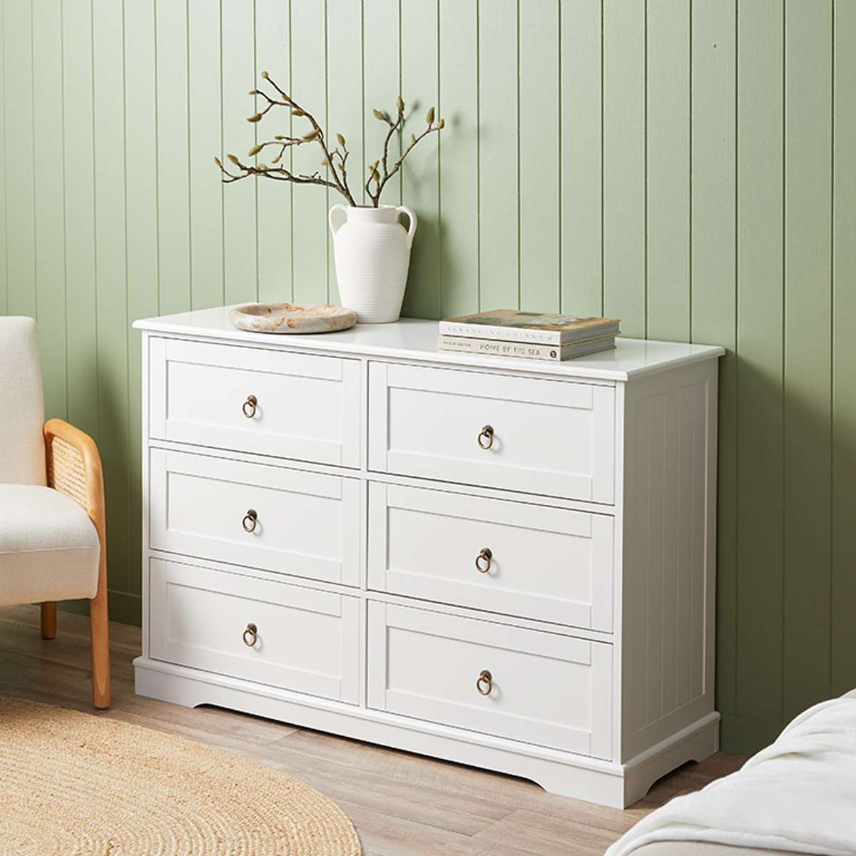 Hamptons Six Drawer - Wide - Mocka New Zealand