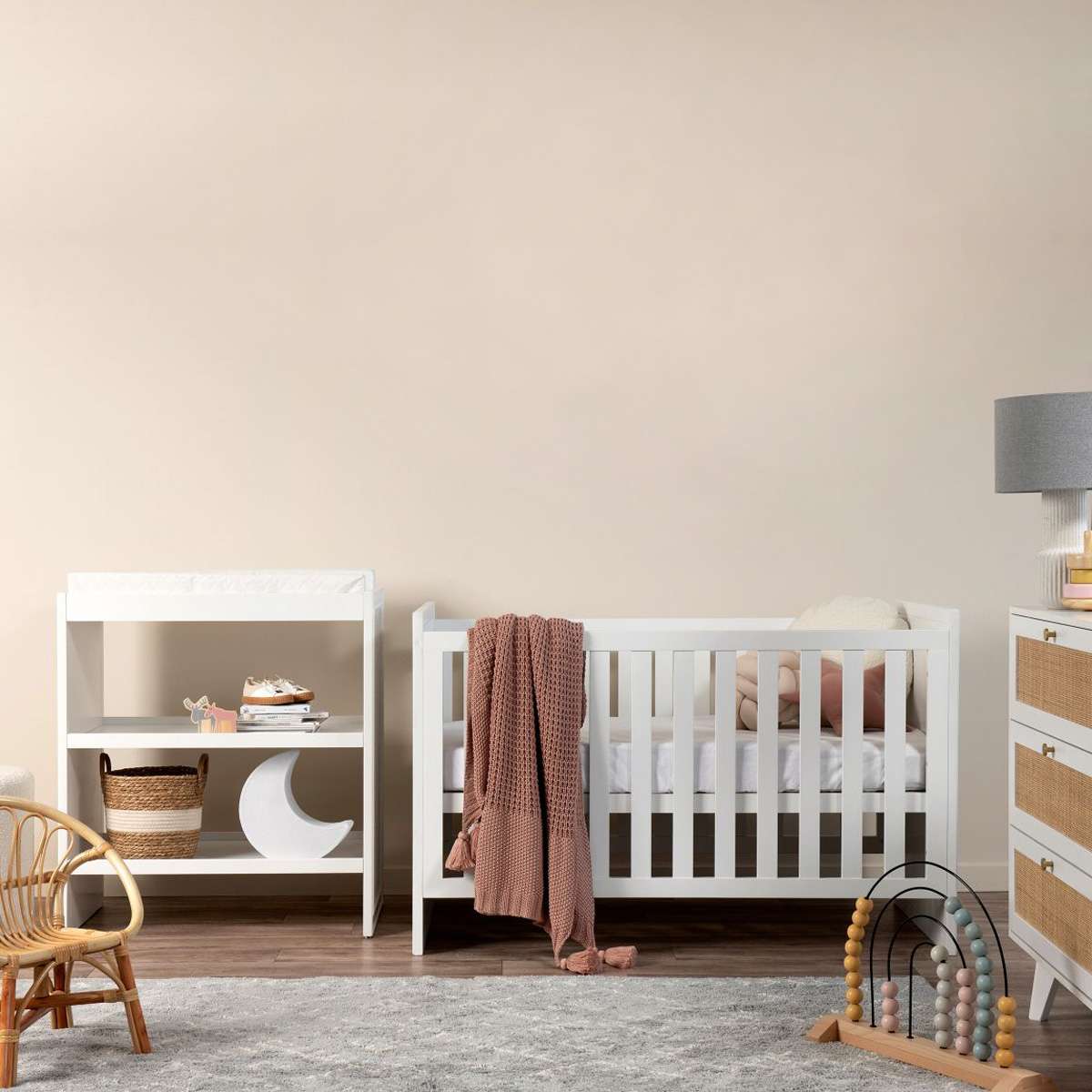 Alexandria Rattan Change Table White Nursery Furniture