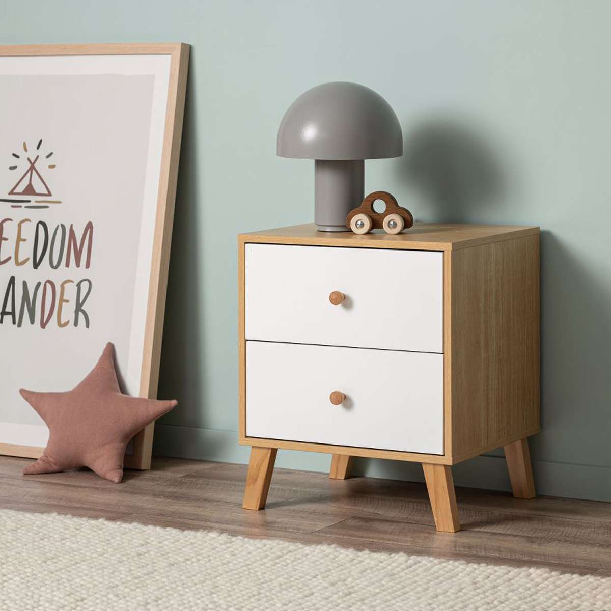 Aspen Bedside Table - White/Natural - Mocka New Zealand