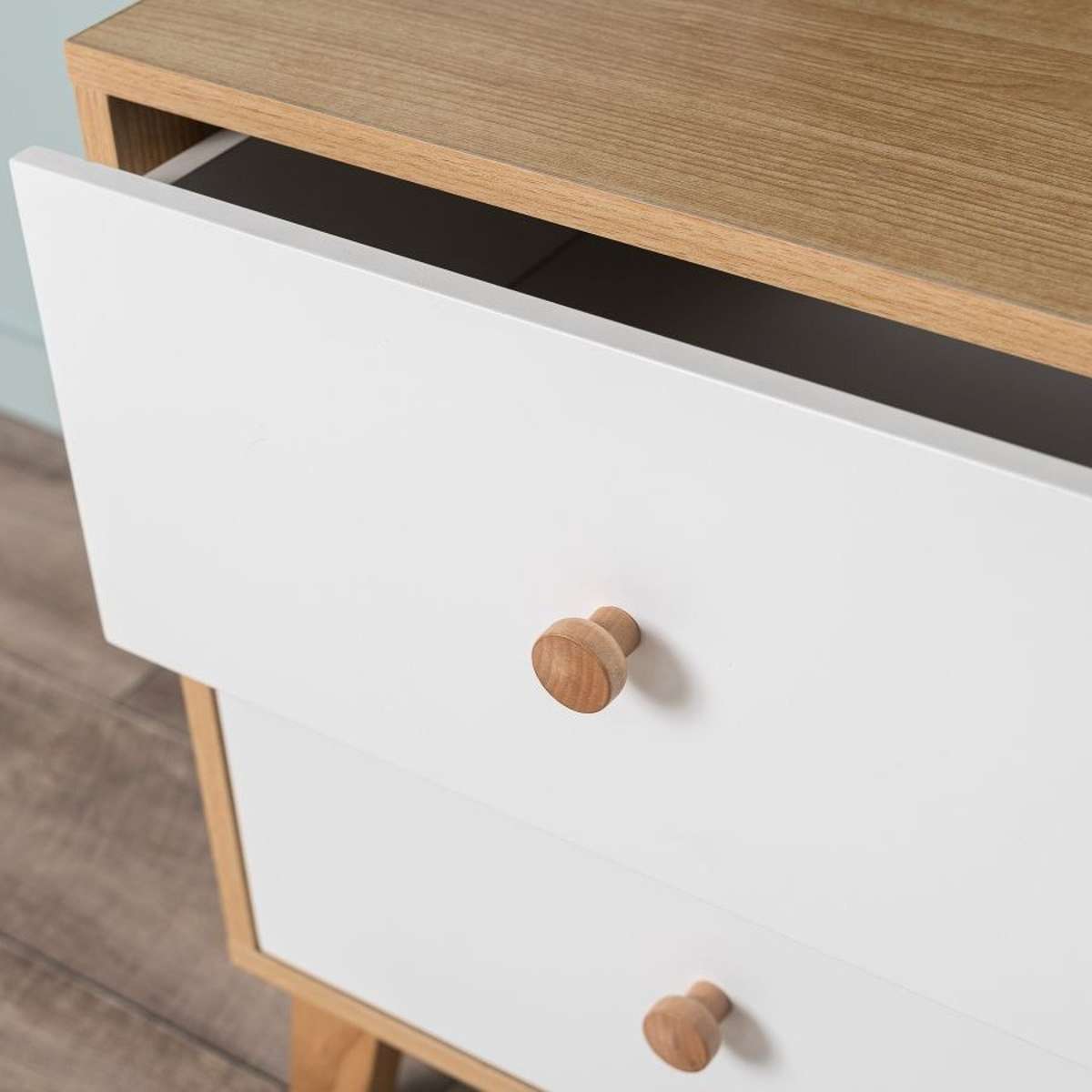 Aspen Bedside Table - White/Natural - Mocka New Zealand