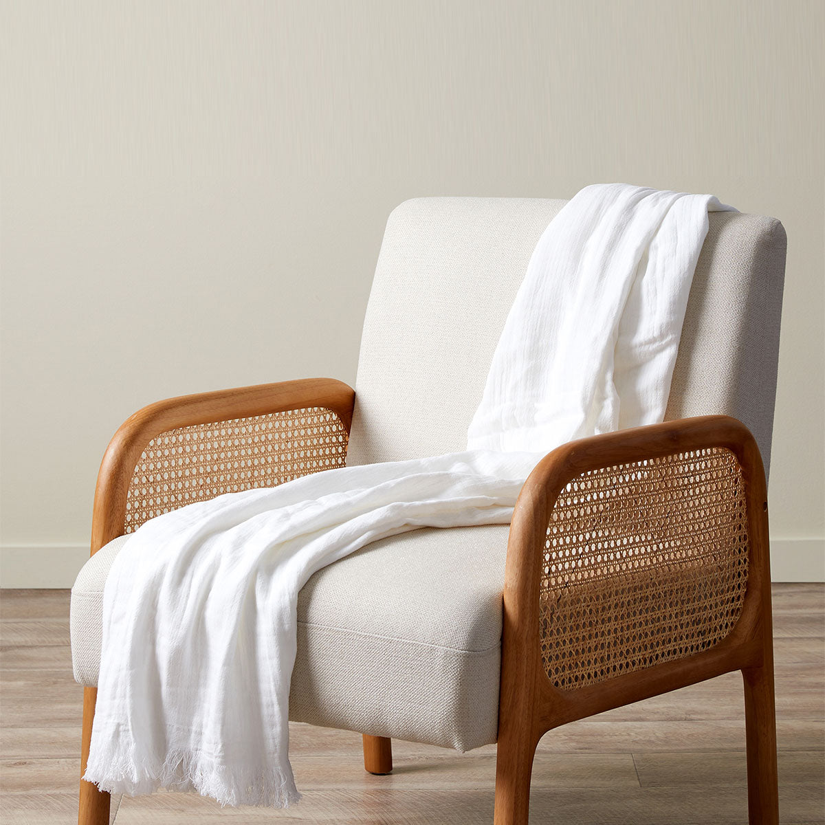 Molly Fringed Cotton Throw Blanket - Ivory - Mocka New Zealand