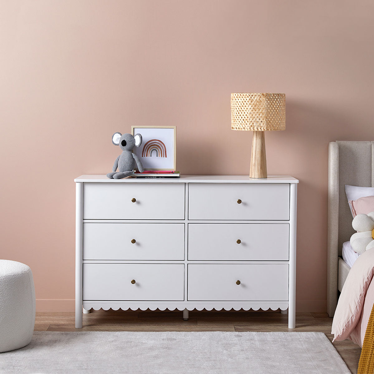 Maisie Scalloped Six Drawer - White | Mocka NZ