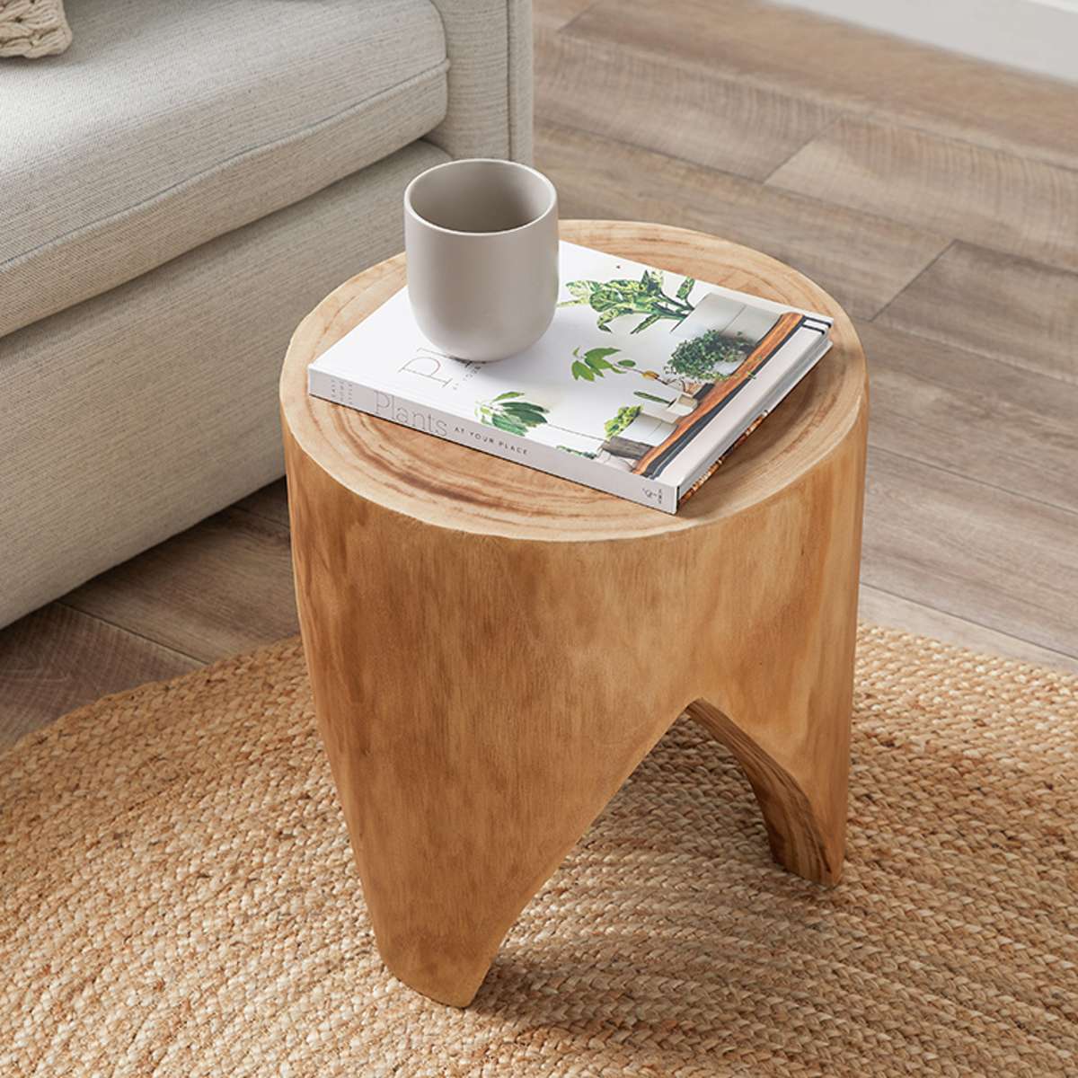 Zeus Wooden Side Table Natural Solid Wood Mocka NZ