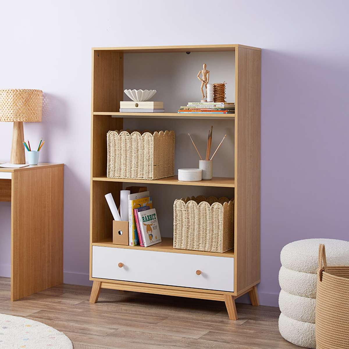 Aspen Bookcase - White/Natural - Mocka New Zealand