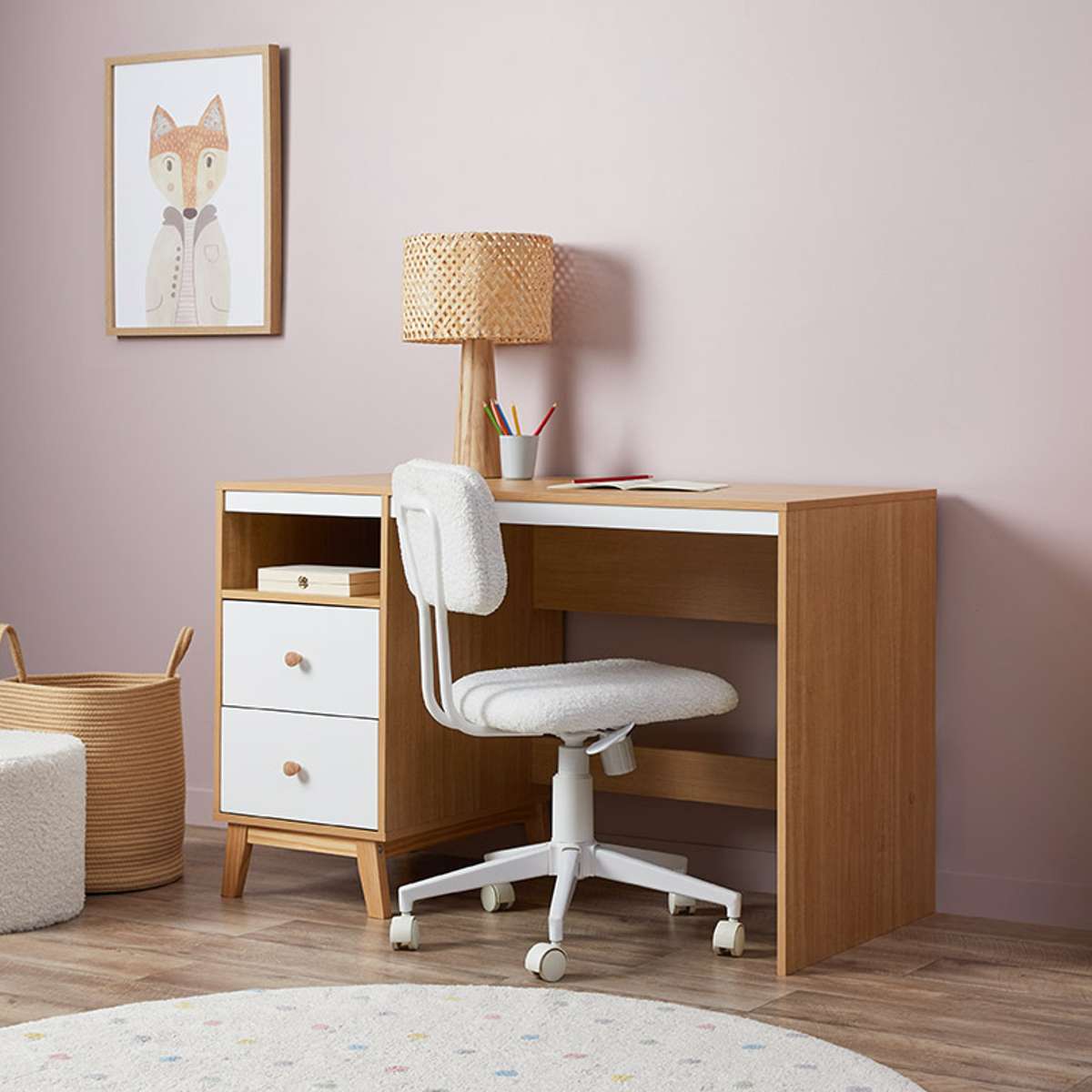 Aspen Desk - White/Natural - Mocka New Zealand