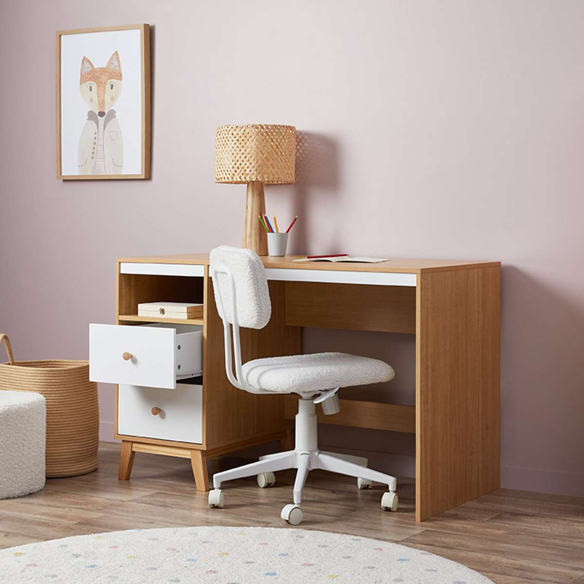 Aspen Desk - White/Natural - Mocka New Zealand