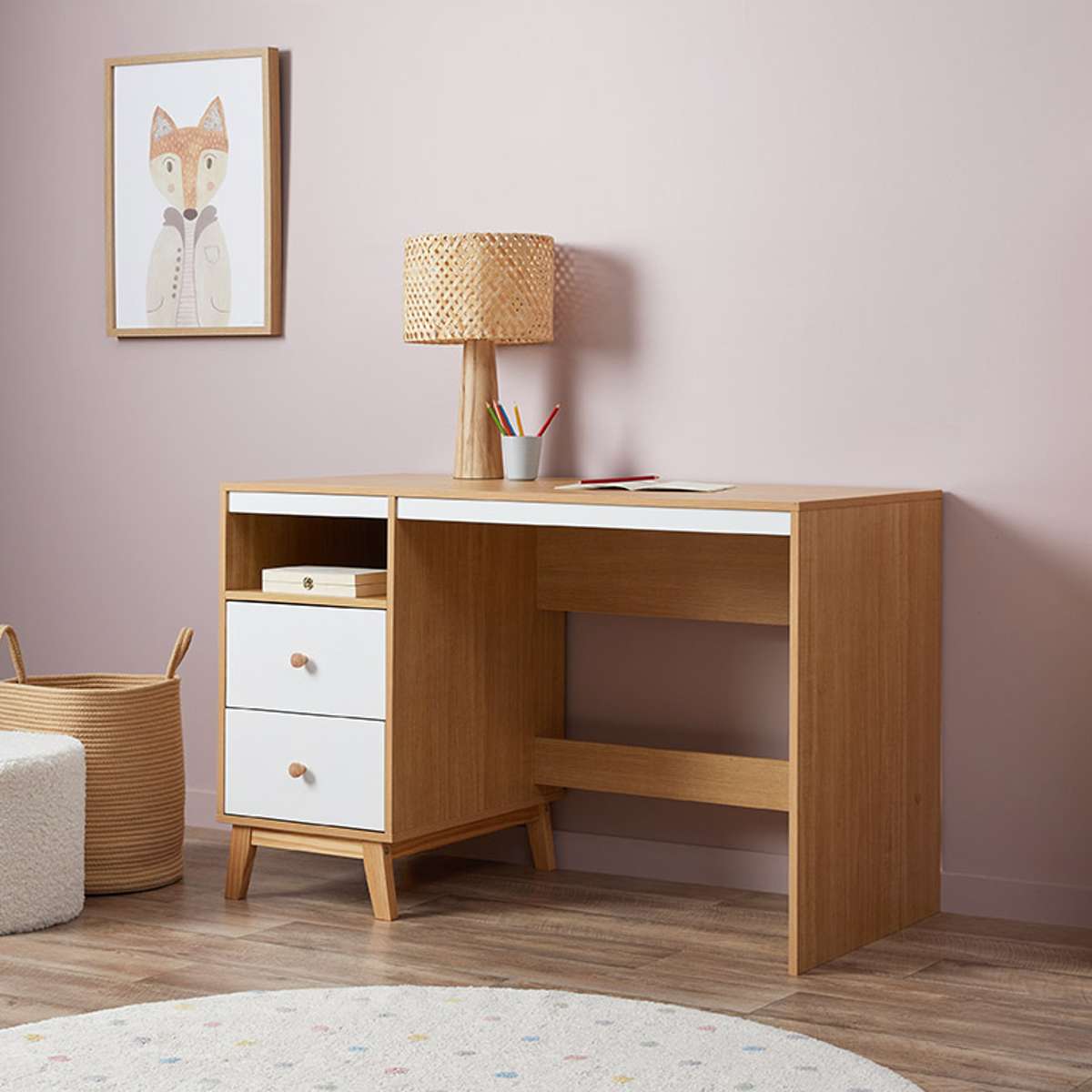 Aspen Desk - White/Natural - Mocka New Zealand