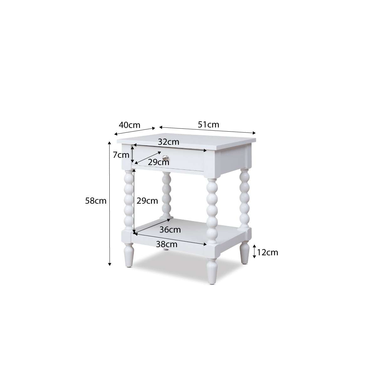 Bobbin Bedside Table - White - Mocka New Zealand