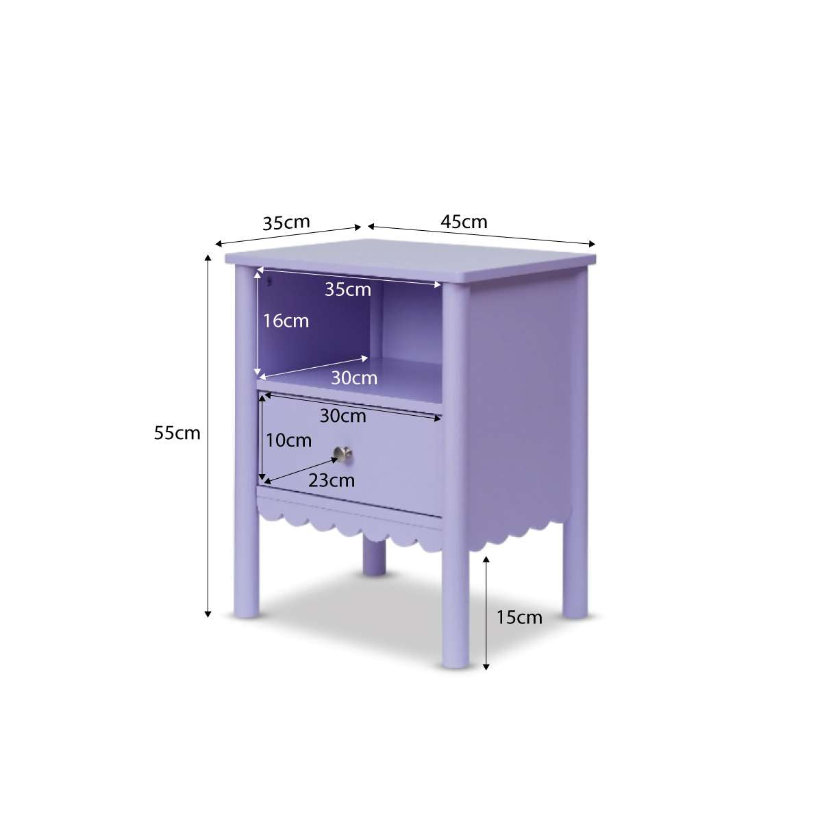 Maisie Scalloped Bedside Table - Lilac - Mocka New Zealand