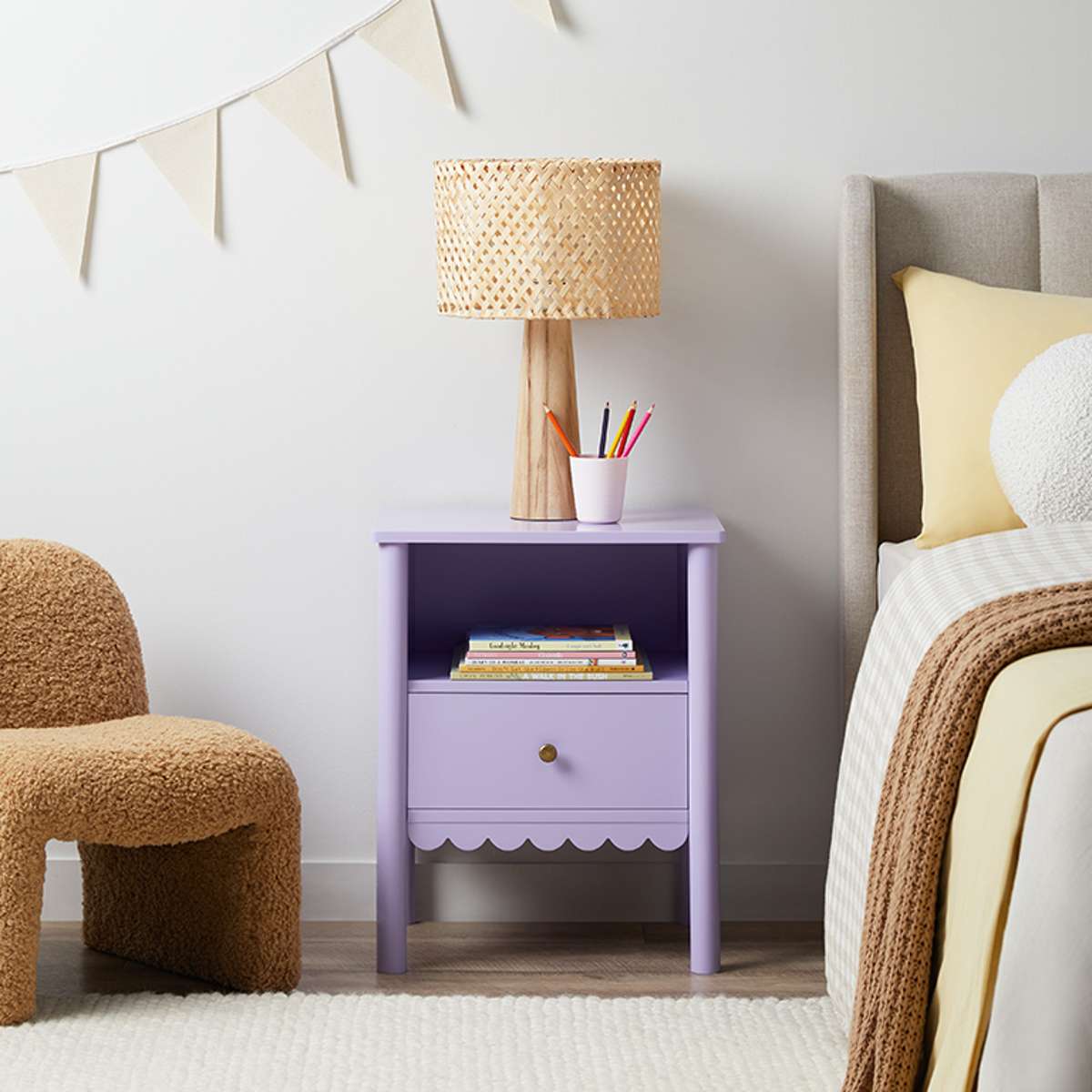 Maisie Scalloped Bedside Table - Lilac - Mocka New Zealand