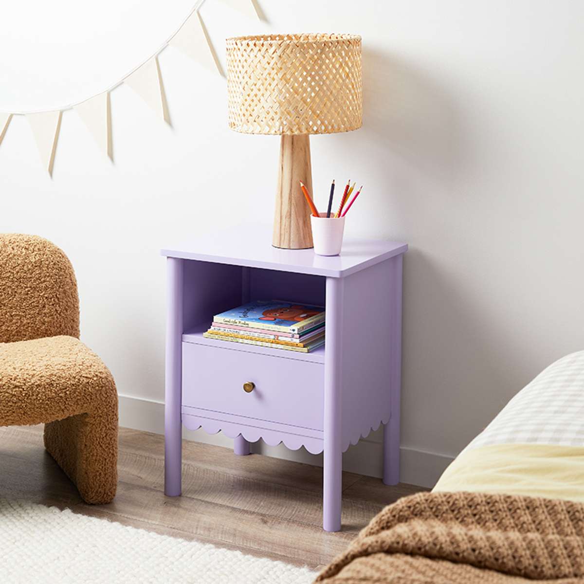 Maisie Scalloped Bedside Table - Lilac - Mocka New Zealand