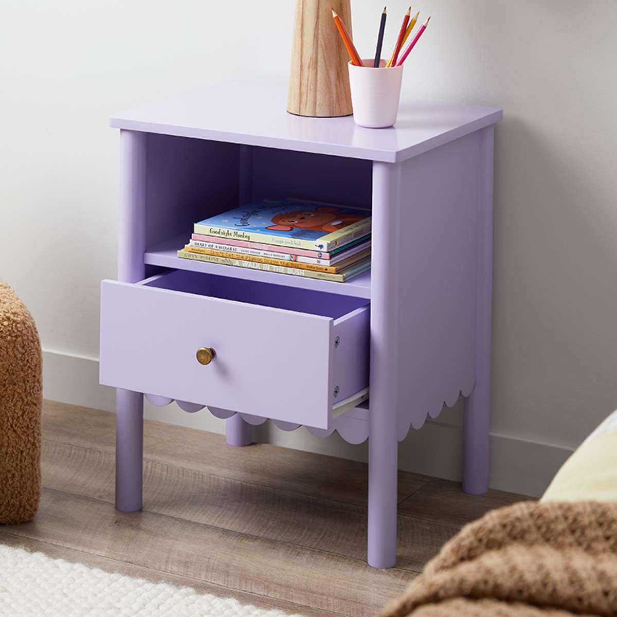 Maisie Scalloped Bedside Table - Lilac - Mocka New Zealand