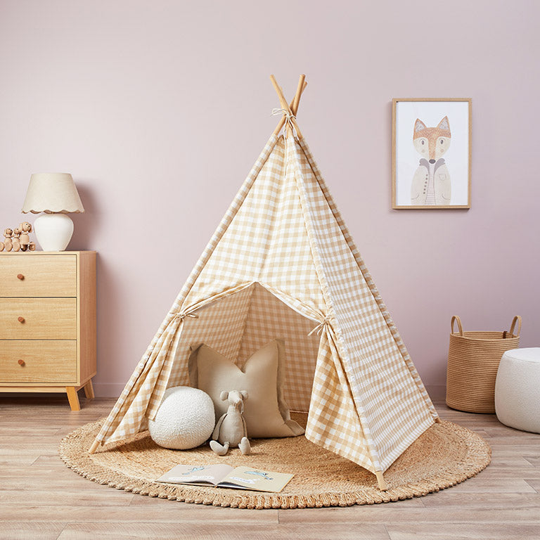 Henley Teepee - Beige Gingham - Mocka New Zealand