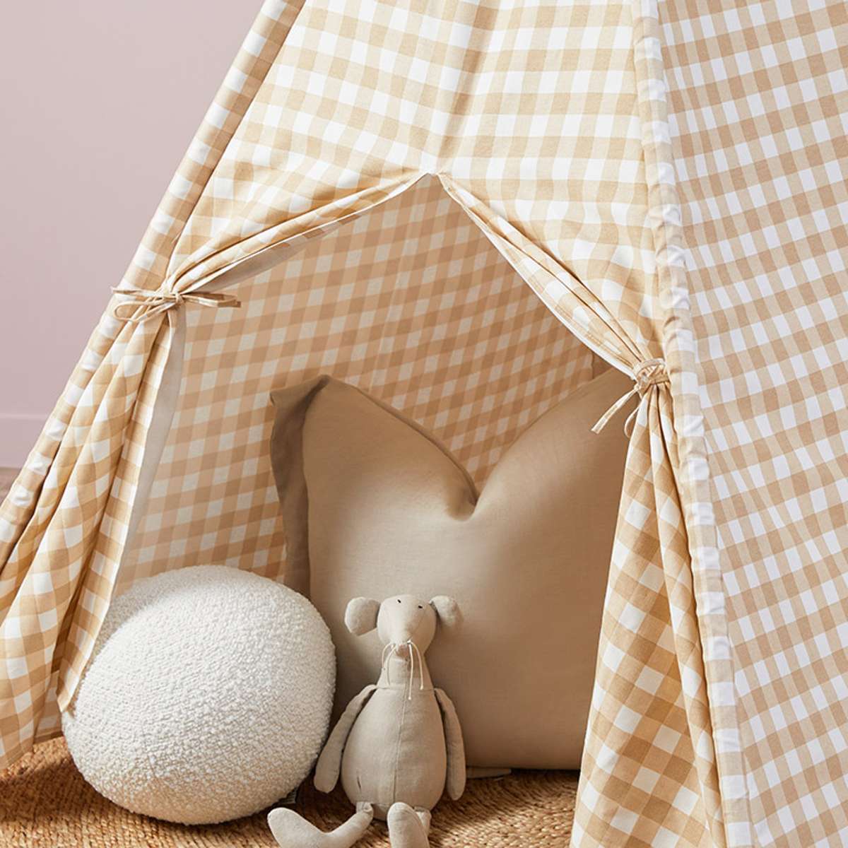 Henley Teepee - Beige Gingham - Mocka New Zealand