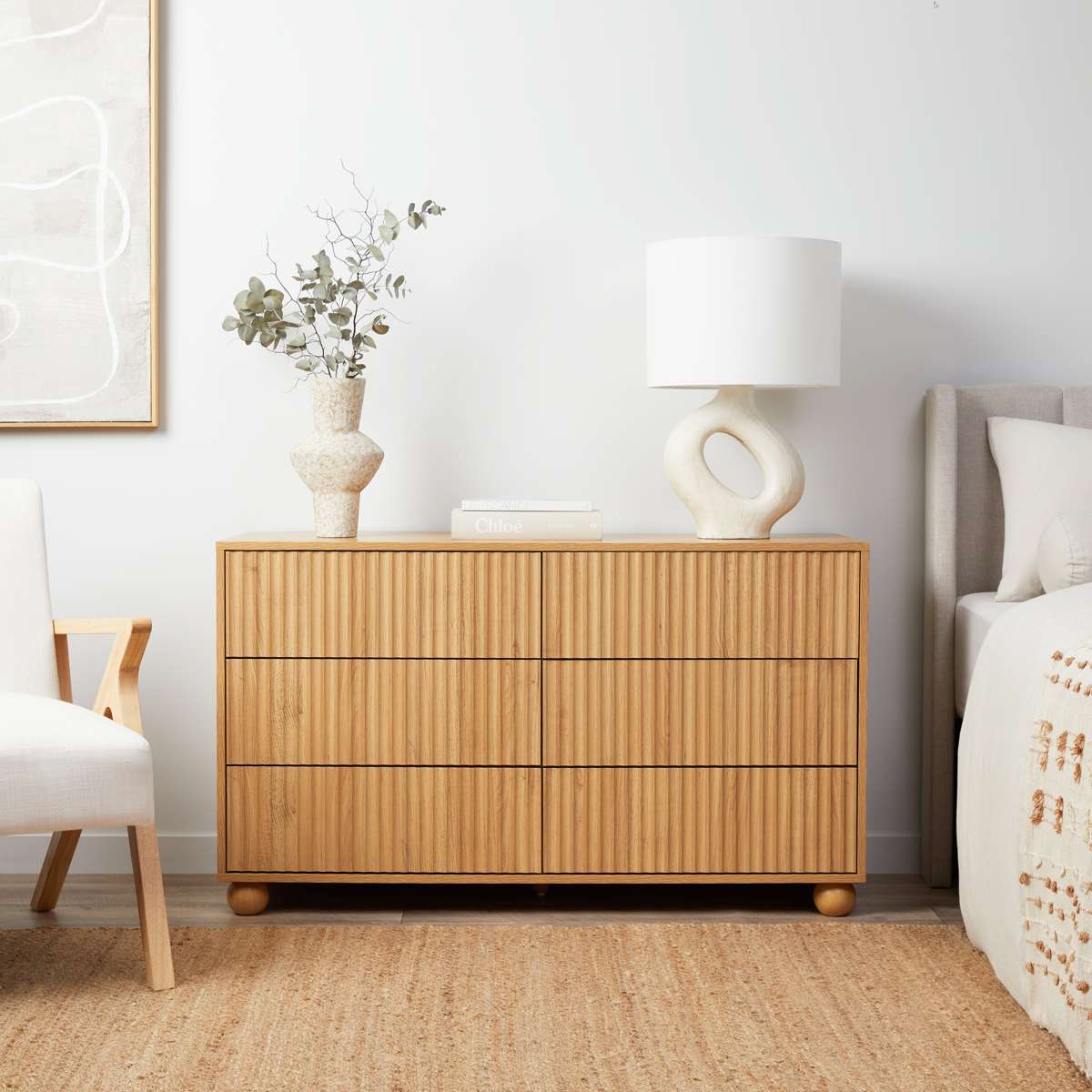 Deven Ball Feet Six Drawer - Natural - Mocka New Zealand