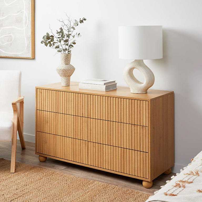 Deven Ball Feet Six Drawer - Natural - Mocka New Zealand