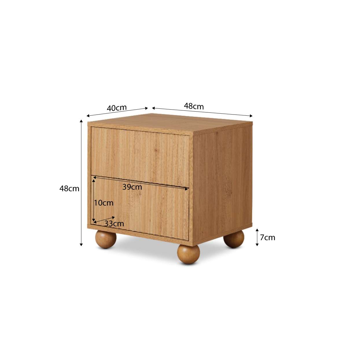 Deven Ball Feet Bedside Table - Natural - Mocka New Zealand