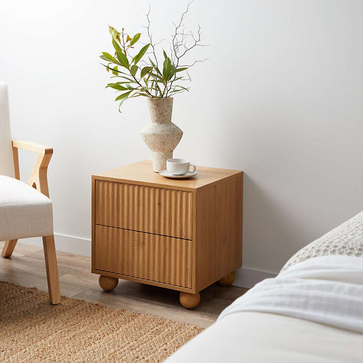 Deven Ball Feet Bedside Table - Natural - Mocka New Zealand
