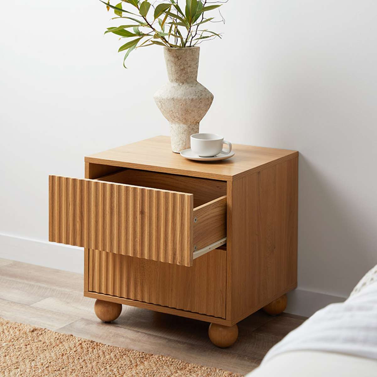 Deven Ball Feet Bedside Table - Natural - Mocka New Zealand