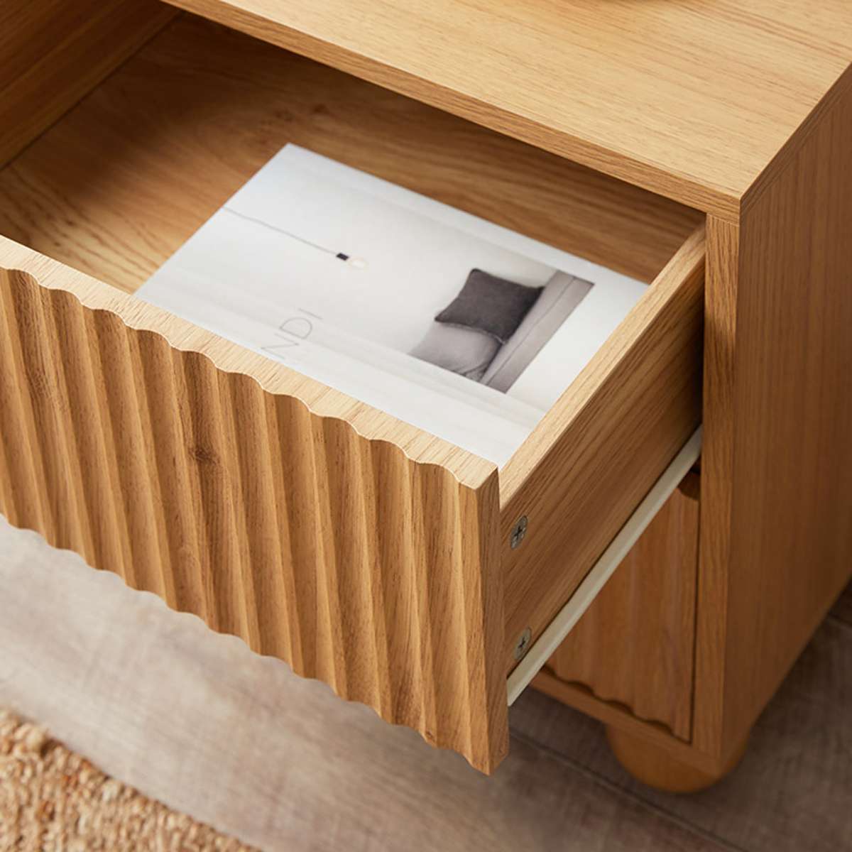 Deven Ball Feet Bedside Table - Natural - Mocka New Zealand