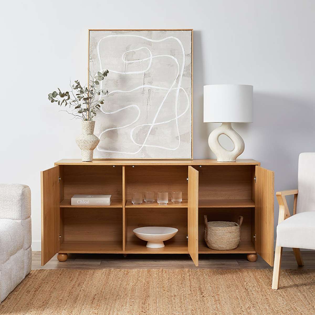 Deven Ball Feet Buffet - Natural - Mocka New Zealand