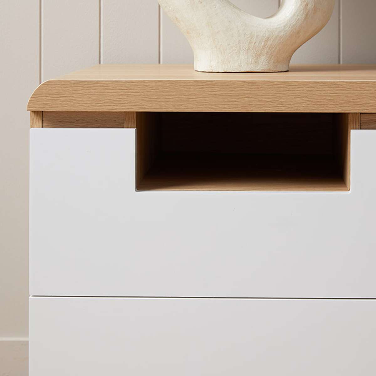 Rhodes Bedside Table - White/Natural - Mocka New Zealand