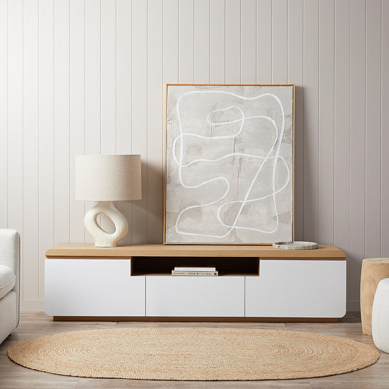 Rhodes Entertainment Unit - White/Natural - Mocka New Zealand