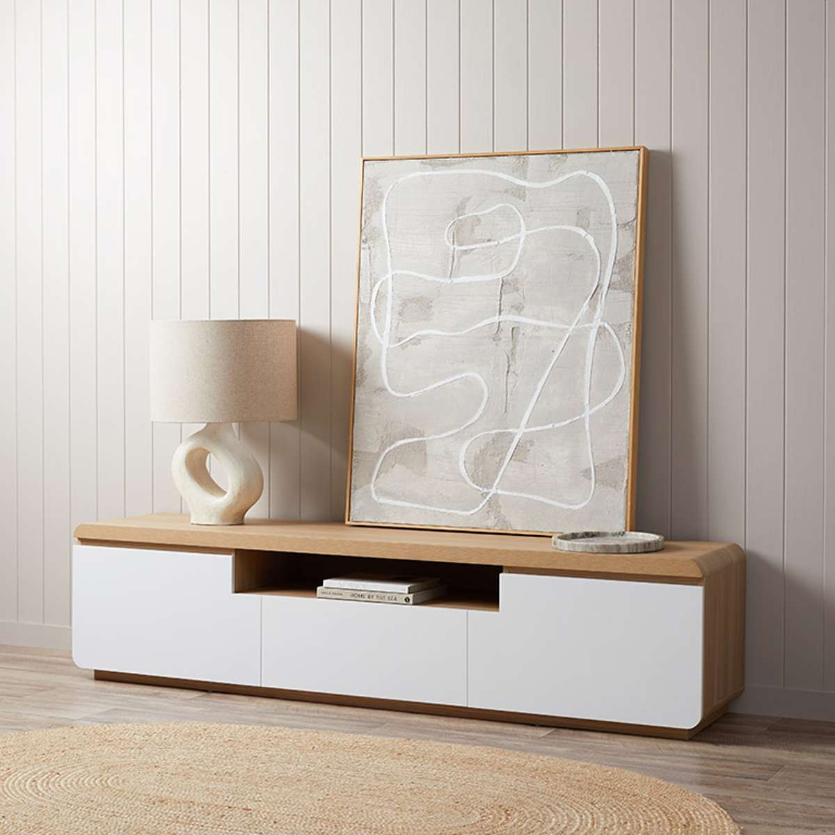 Rhodes Entertainment Unit - White/Natural - Mocka New Zealand
