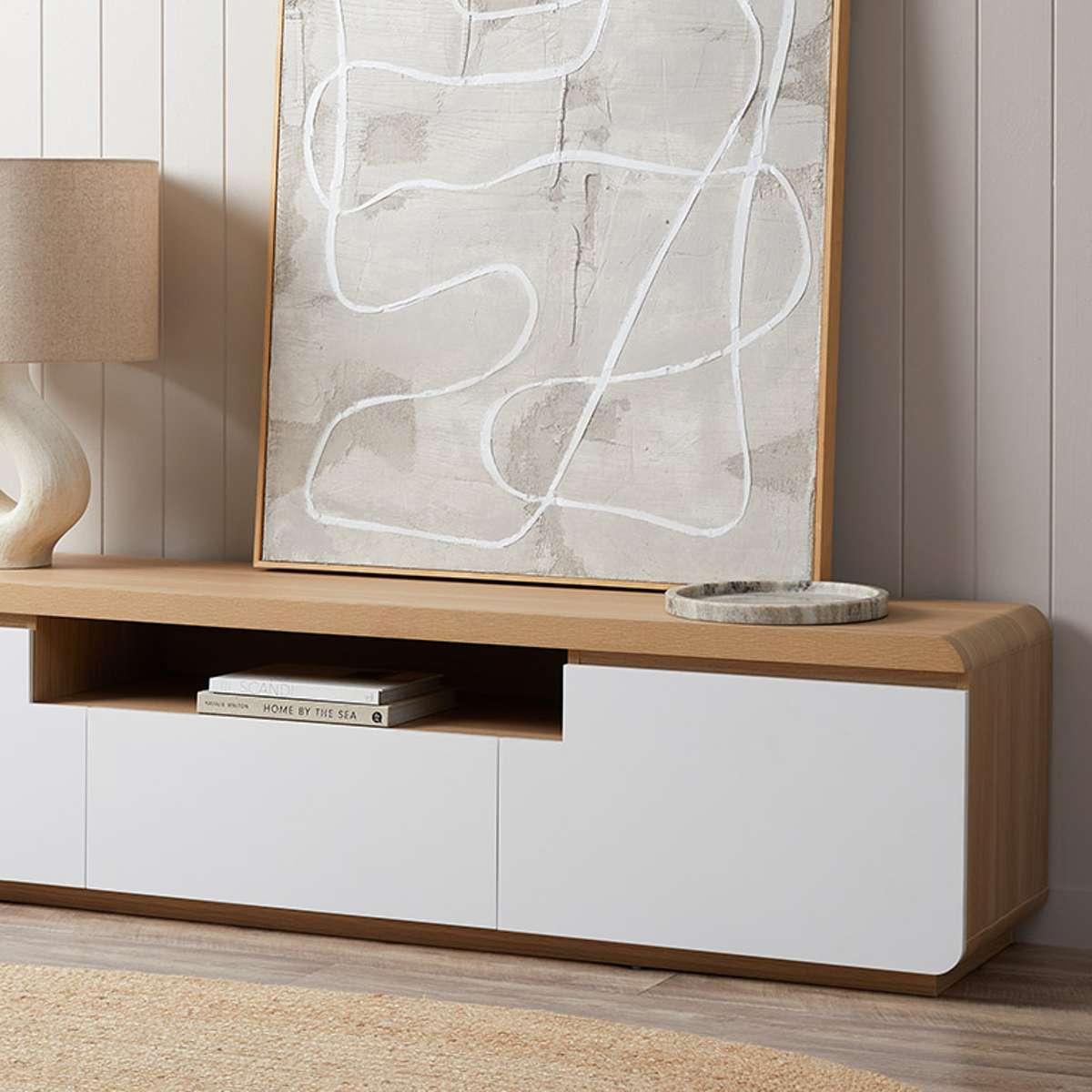 Rhodes Entertainment Unit - White/Natural - Mocka New Zealand