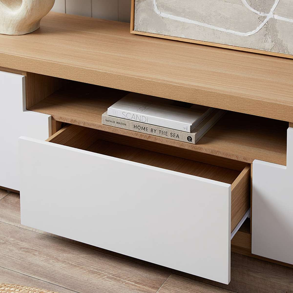 Rhodes Entertainment Unit - White/Natural - Mocka New Zealand