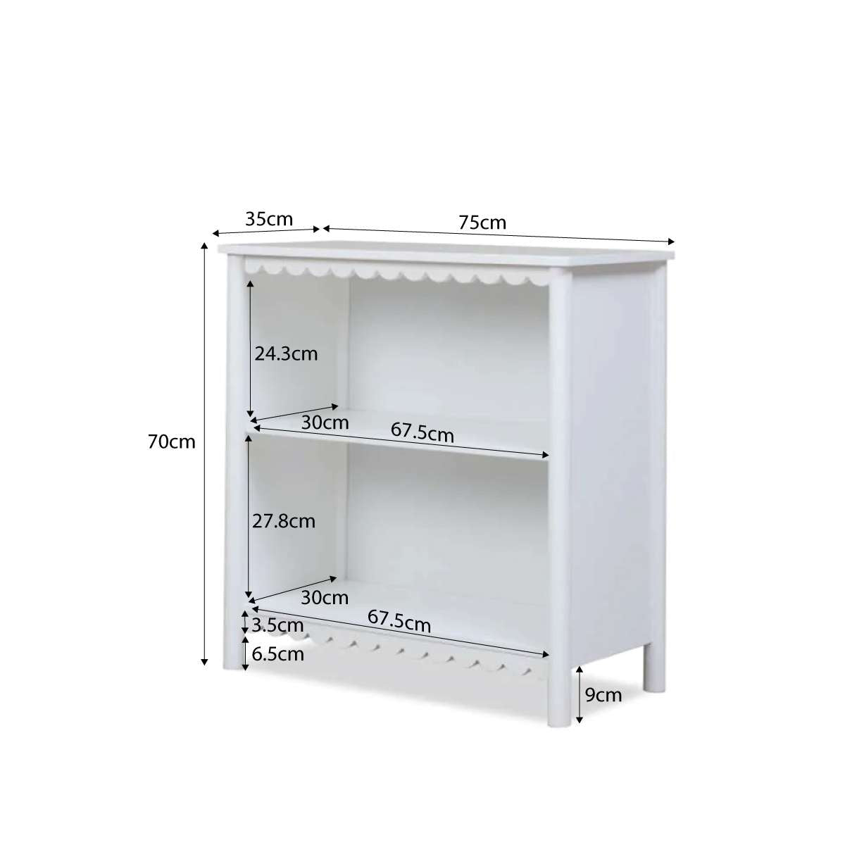 Mini Maisie Scalloped Low Bookcase - White